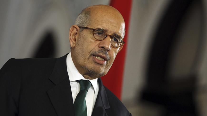 Egypt's interim Vice President Mohamed ElBaradei speaks during a news conference with European Union foreign policy chief Catherine Ashton (unseen) at El-Thadiya presidential palace in Cairo July 30, 2013. Egypt's rulers allowed Ashton to meet deposed President Mohamed Mursi, the first time an outsider was given access to him since the army overthrew him and jailed him a month ago, but ruled out involving him in any negotiations. She revealed little about what she called a "friendly, open and very frank" tw