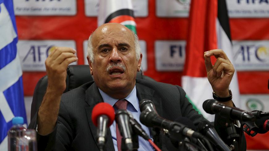Palestinian Football Association President Jibril Al Rajoub speaks during a news conference in the West Bank city of Ramallah November 5, 2015. Palestine will host this month's home World Cup qualifiers against Saudi Arabia and Malaysia in Jordan, soccer's governing body FIFA said on Thursday. FIFA announced on Wednesday that Palestine could no longer stage the matches at their 12,000-capacity Faisal Al-Husseini stadium on the Israeli-occupied West Bank for security reasons. REUTERS/Mohamad Torokman - RTX1U