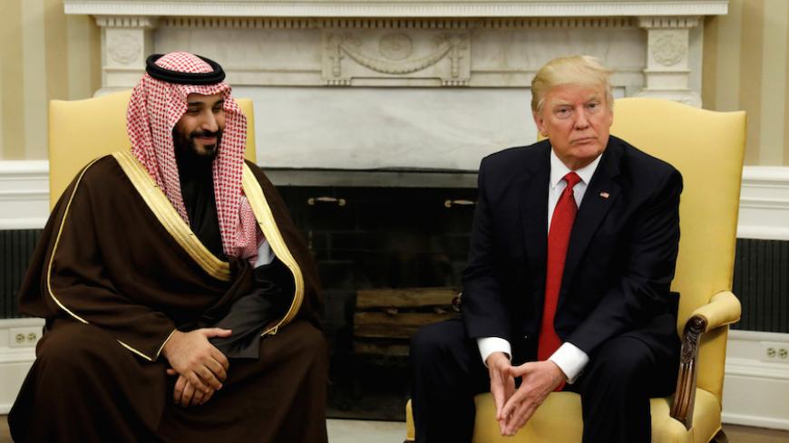 U.S. President Donald Trump meets with Saudi Deputy Crown Prince and Minister of Defense Mohammed bin Salman in the Oval Office of the White House in Washington, U.S., March 14, 2017. REUTERS/Kevin Lamarque - RTX30ZWC