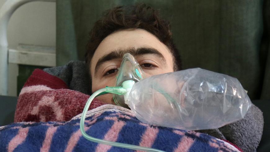A Syrian man receives treatment at a small hospital in the town of Maaret al-Noman following a suspected toxic gas attack in Khan Sheikhun, a nearby rebel-held town in Syrias northwestern Idlib province, on April 4, 2017.
Warplanes carried out a suspected toxic gas attack that killed at least 35 people including several children, a monitoring group said. The Syrian Observatory for Human Rights said those killed in the town of Khan Sheikhun, in Idlib province, had died from the effects of the gas, adding tha