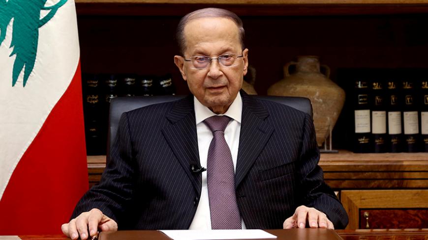 Lebanon's President Michel Aoun is pictured at the Presidential Palace in Baabda, Lebanon April 12, 2017. Dalati Nohra/Handout via Reuters ATTENTION EDITORS - THIS IMAGE HAS BEEN SUPPLIED BY A THIRD PARTY. FOR EDITORIAL USE ONLY - RTX35A36