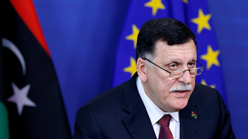 Libya's Prime Minister Fayez al-Sarraj addresses a joint news conference with European Union foreign policy chief Federica Mogherini (unseen) at the EU Commission headquarters in Brussels, Belgium February 2, 2017.   REUTERS/Francois Lenoir - RTX2ZBL2