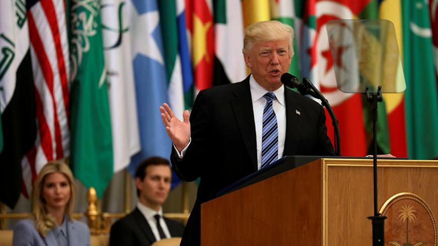 U.S. President Donald Trump delivers a speech during Arab-Islamic-American Summit in Riyadh, Saudi Arabia May 21, 2017. REUTERS/Jonathan Ernst  TPX IMAGES OF THE DAY - RTX36UI6