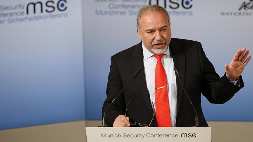 Israel Defense Minister Avigdor Lieberman speaks at the 53rd Munich Security Conference in Munich, Germany, February 19, 2017. REUTERS/Michaela Rehle - RTSZCHS