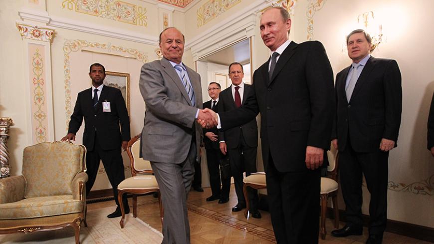 MOSCOW, RUSSIA - APRIL 02:  Russian President Vladimir Putin (R) shakes hands with Yemen's President Abd Rabbuh Mansur Hadi during a meeting on April 2, 2013 in Moscow, Russia. Yemen's President is in Russia for his first state visit to the country since his election in 2012. (Photo by Sasha Mordovets/Getty Images)