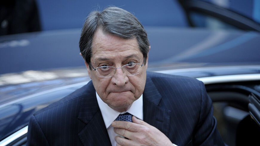 Cypriot President  Nicos Anastasiades  arrives ahead of the European Council Summit at the European Union (EU) Headquarters in Brussels on February 12, 2015 AFP PHOTO / ALAIN JOCARD        (Photo credit should read ALAIN JOCARD/AFP/Getty Images)