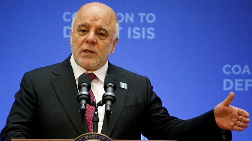 Iraqi Prime Minister Haider al-Abadi delivers remarks at the morning ministerial plenary for the Global Coalition working to Defeat ISIS at the State Department in Washington, U.S., March 22, 2017.      REUTERS/Joshua Roberts - RTX326HY