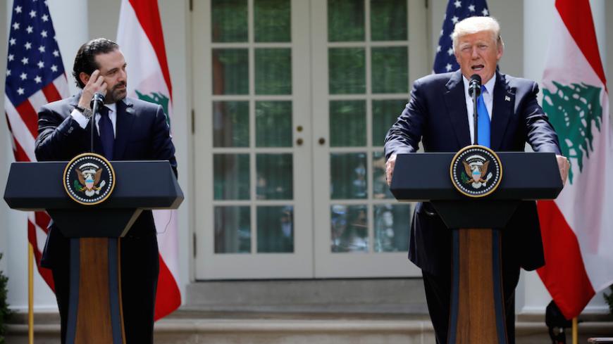 U.S. President Donald Trump speaks during a press conference with Lebanese Prime Minister Saad al-Hariri in the Rose Garden of the White House in Washington, U.S., July 25, 2017. REUTERS/Carlos Barria - RTX3CVT2