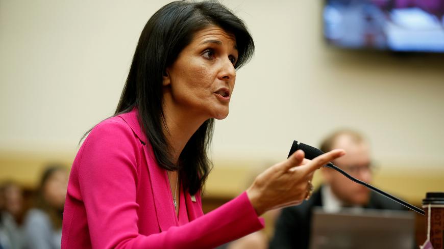 U.S. Ambassador to the United Nations Nikki Haley testifies to the House Foreign Affairs Committee on "Advancing U.S. Interests at the United Nations" in Washington, U.S., June 28, 2017.   REUTERS/Joshua Roberts - RTS18ZKK