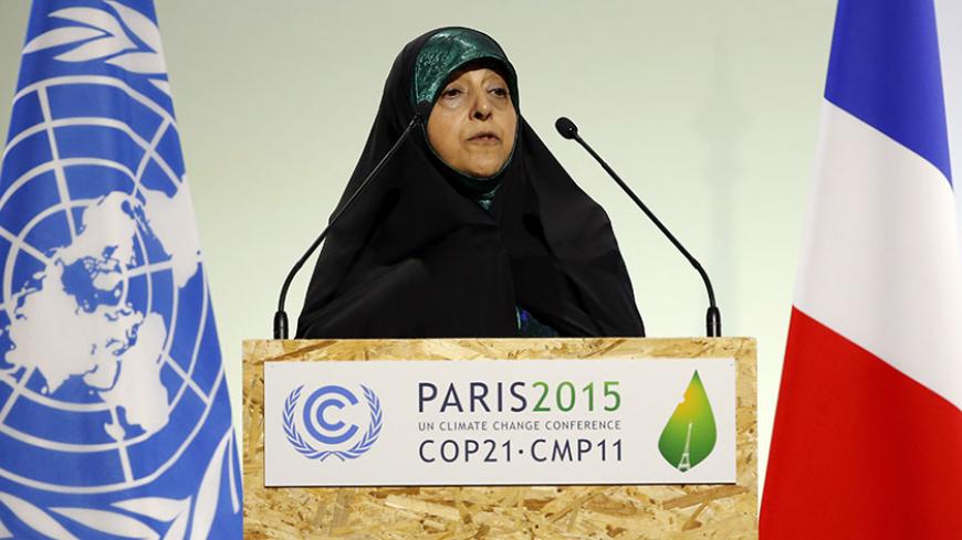 Vice President of the Islamic Republic of Iran Masoumeh Ebtekar delivers a speech during the opening session of the World Climate Change Conference 2015 (COP21) at Le Bourget, near Paris, France, November 30, 2015.                  REUTERS/Stephane Mahe - RTX1WKDZ