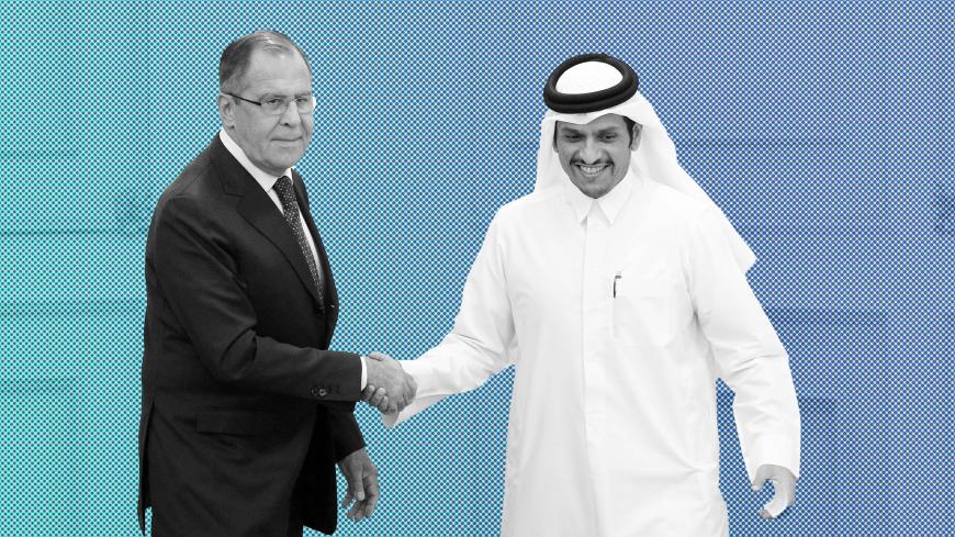 Qatar's foreign minister Sheikh Mohammed bin Abdulrahman al-Thani shakes hands with Russia's foreign minister Sergey Lavrov after a joint news conference in Doha, Qatar August 30, 2017. REUTERS/Naseem Zeitoon - RC1DD95787D0