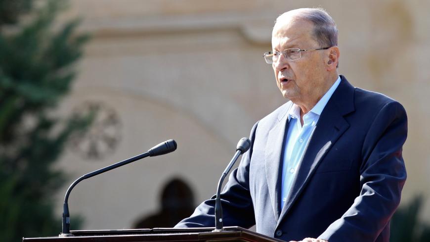 Lebanese President Michel Aoun delivers a speech during a rally celebrating his election on November 6, 2016, at the presidential palace in Baabda.
Lebanese lawmakers ended a two-year political vacuum October 31, 2016 by electing as president ex-army chief Michel Aoun, who promised to protect the country from spillover from the war in neighbouring Syria. / AFP / ANWAR AMRO        (Photo credit should read ANWAR AMRO/AFP/Getty Images)