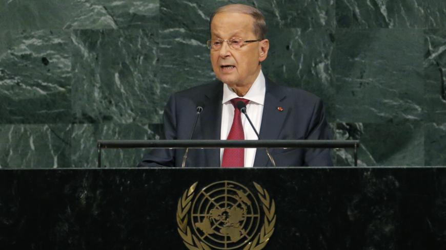 Lebanese President Michel Aoun addresses the 72nd United Nations General Assembly at U.N. headquarters in New York, U.S., September 21, 2017. REUTERS/Lucas Jackson - HP1ED9L14P27I