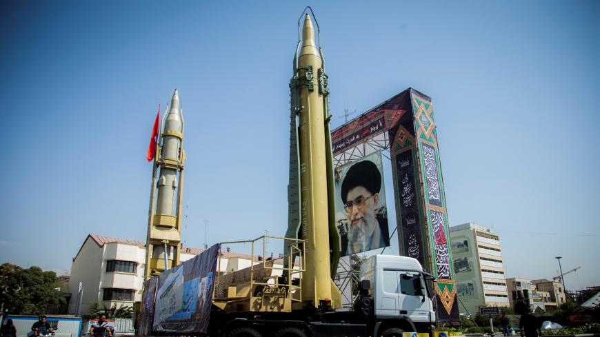 A display featuring missiles and a portrait of Iran's Supreme Leader Ayatollah Ali Khamenei is seen at Baharestan Square in Tehran, Iran September 27, 2017. Picture taken September 27, 2017. Nazanin Tabatabaee Yazdi/TIMA via REUTERS ATTENTION EDITORS - THIS IMAGE WAS PROVIDED BY A THIRD PARTY. - RC11BFED01E0