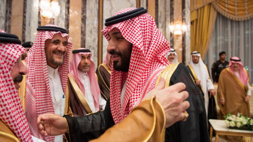 Saudi Arabia's Crown Prince Mohammed bin Salman (R) speaks with members of the royal family during an allegiance pledging ceremony in Mecca, Saudi Arabia June 21, 2017. Bandar Algaloud/Courtesy of Saudi Royal Court/Handout via REUTERS. ATTENTION EDITORS - THIS PICTURE WAS PROVIDED BY A THIRD PARTY. - RC1D46E7F800
