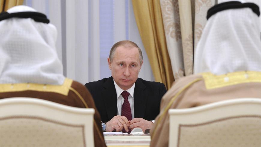 Russian President Vladimir Putin meets with members of a delegation, led by Sheikh Mohammed bin Zayed al-Nahyan, Crown Prince of Abu Dhabi and UAE's deputy commander-in-chief of the armed forces at the Kremlin in Moscow, Russia, March 24, 2016. REUTERS/Mikhail Klimentyev/Sputnik/Kremlin  ATTENTION EDITORS - THIS IMAGE HAS BEEN SUPPLIED BY A THIRD PARTY. IT IS DISTRIBUTED, EXACTLY AS RECEIVED BY REUTERS, AS A SERVICE TO CLIENTS. - GF10000358996