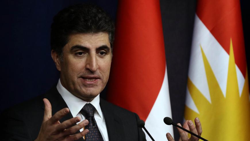 Nechirvan Barzani, prime minister of Iraq's Kurdistan Regional Government (KRG), speaks during a press conference in the northern Iraqi city of Arbil, the capital of the autonomous Kurdistan region, on November 6, 2017. / AFP PHOTO / SAFIN HAMED        (Photo credit should read SAFIN HAMED/AFP/Getty Images)