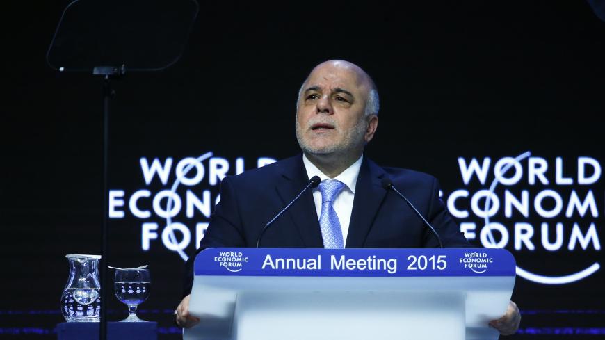Iraq's Prime Minister Haider al-Abadi addresses the session 'A Vision for Iraq' in the Swiss mountain resort of Davos January 23, 2015. More than 1,500 business leaders and 40 heads of state or government attend the Jan. 21-24 meeting of the World Economic Forum (WEF) to network and discuss big themes, from the price of oil to the future of the Internet. This year they are meeting in the midst of upheaval, with security forces on heightened alert after attacks in Paris, the European Central Bank considering