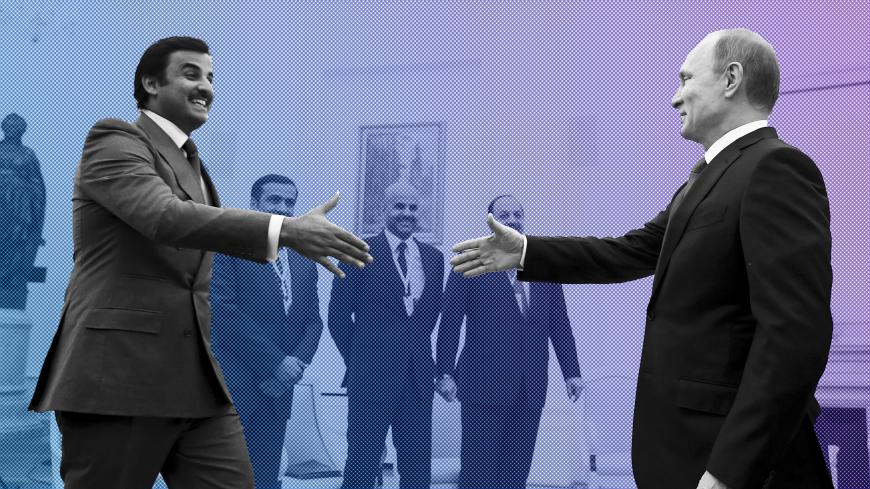 Russia's President Vladimir Putin (R) approaches to shake hands with Qatar's Emir Sheikh Tamim Bin Hamad Al-Thani during a meeting in Moscow, Russia, January 18, 2016. REUTERS/Yuri Kochetkov/Pool - GF20000098937