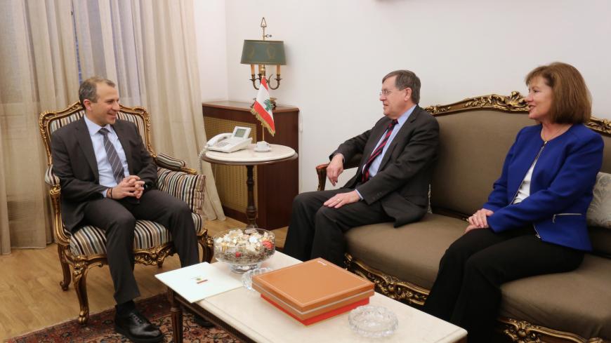 Lebanese Foreign Minister Gebran Bassil meets with Acting Assistant U.S. Secretary of State David Satterfield and U.S. Ambassador to Lebanon Elizabeth Richard in Beirut, Lebanon February 21, 2018. REUTERS/Aziz Taher - RC1C36783760