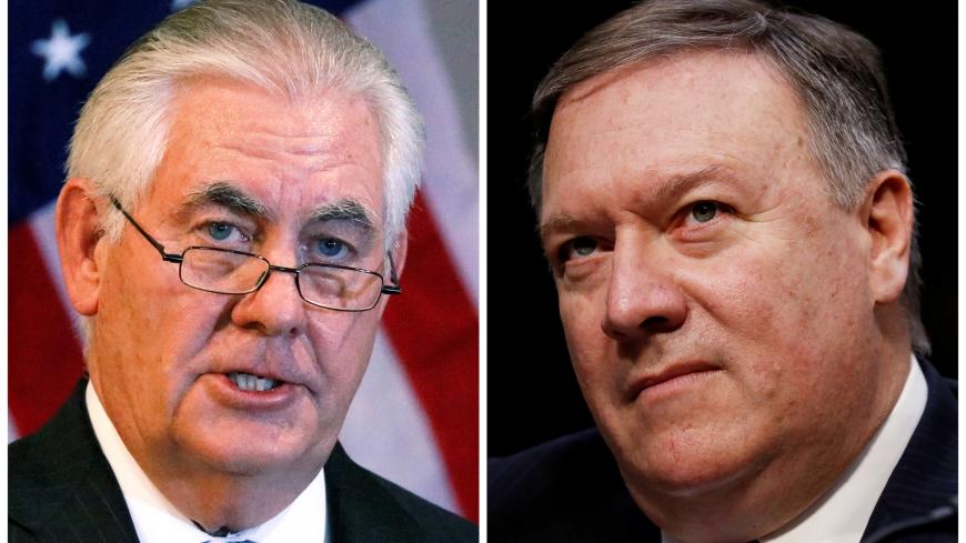 FILE PHOTO: A combination photo shows U.S. Secretary of State Rex Tillerson (L) in Addis Ababa, Ethiopia, March 8, 2018, and Central Intelligence Agency (CIA) Director Mike Pompeo on Capitol Hill in Washington, DC, U.S., February 13, 2018 respectively.  REUTERS/Jonathan Ernst (L) Aaron P. Bernstein (R) - RC1850892B00