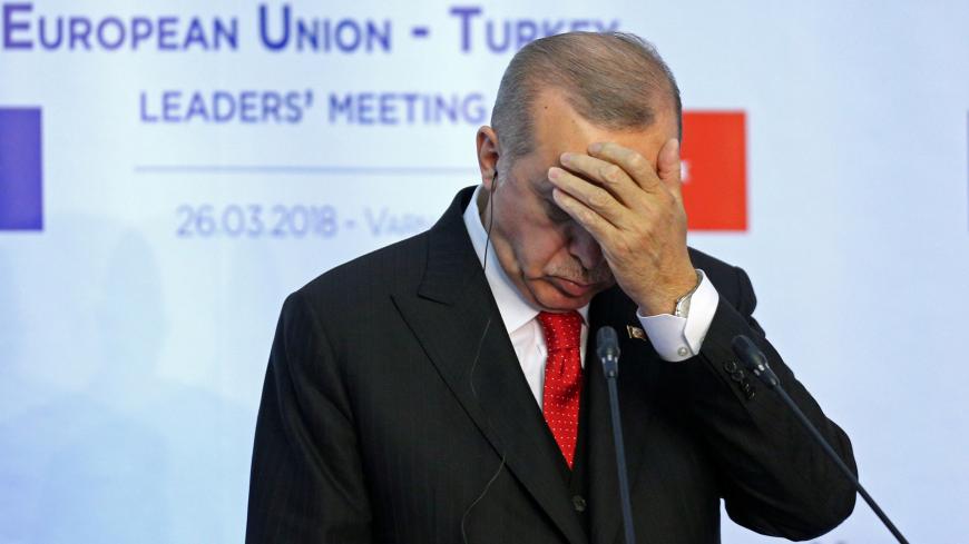 Turkish President Tayyip Erdogan reacts during a news conference at Euxinograd residence, near Varna, Bulgaria, March 26, 2018. REUTERS/Stoyan Nenov     TPX IMAGES OF THE DAY - RC19A9FECE50