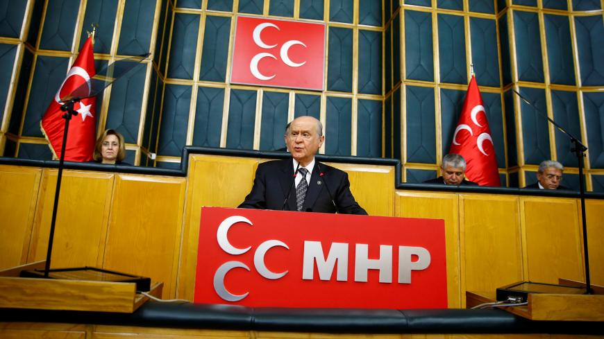 Nationalist Movement Party (MHP) leader Devlet Bahceli addresses his party MPs during a meeting at the Turkish parliament in Ankara, Turkey, June 14, 2016. REUTERS/Umit Bektas  - D1AETJVKAMAA