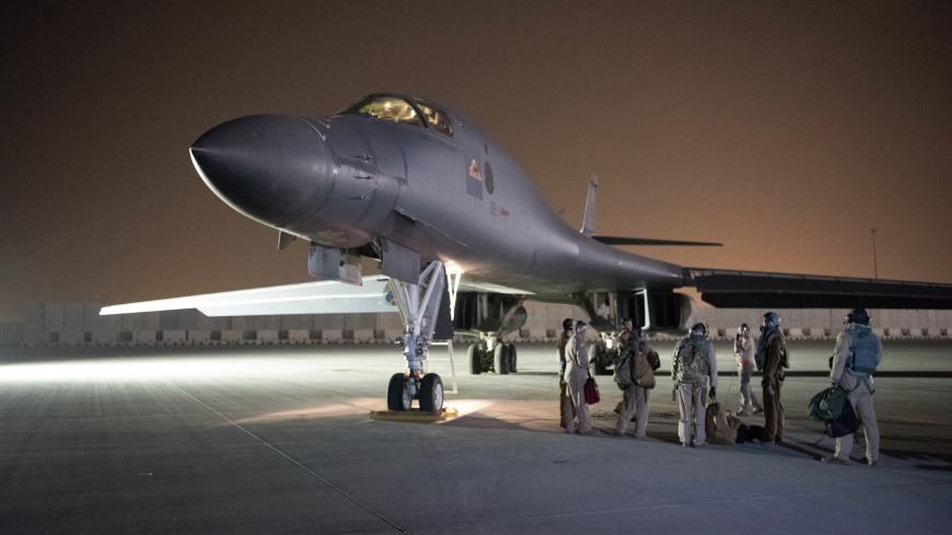 A U.S. Air Force B-1B Lancer and crew, being deployed to launch strike as part of the multinational response to Syria's use of chemical weapons, is seen in this image released from Al Udeid Air Base, Doha, Qatar on April 14, 2018. U.S. Air Force/Handout via REUTERS. ATTENTION EDITORS - THIS IMAGE WAS PROVIDED BY A THIRD PARTY - RC1FB58E8DC0