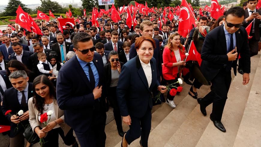 Meral Aksener, leader of the opposition Iyi (Good) Party and a candidate in the June 24 presidential snap election, arrives at Anitkabir, the mausoleum of modern Turkey's founder Mustafa Kemal Ataturk, to attend a Youth and Sports Day celebration in Ankara, Turkey May 19, 2018. REUTERS/Murad Sezer - RC141A555330