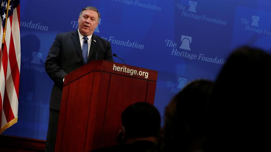 U.S. Secretary of State Mike Pompeo delivers remarks on the Trump administration's Iran policy at the Heritage Foundation in Washington, U.S. May 21, 2018.  REUTERS/Jonathan Ernst - RC1DC92DF460
