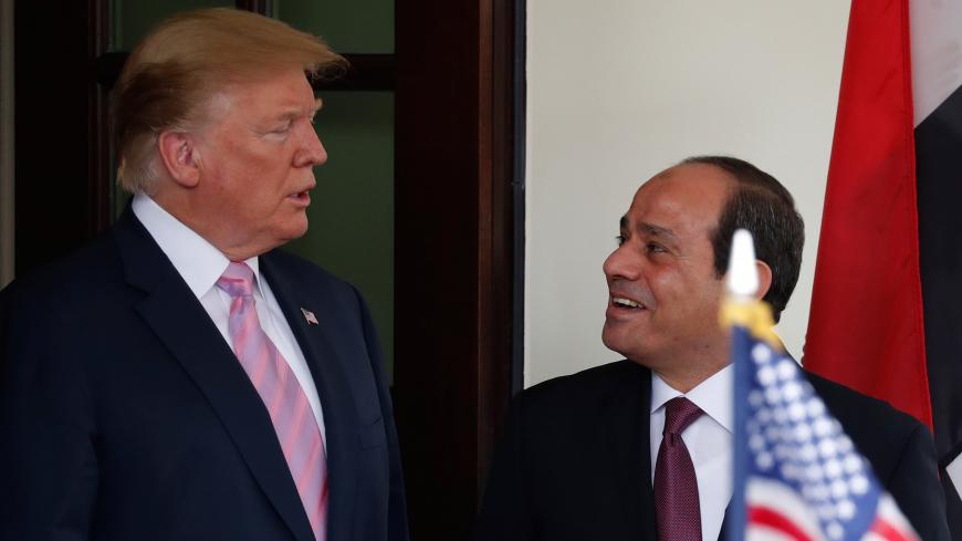 U.S. President Donald Trump welcomes Egypt's President Abdel Fattah Al Sisi to the White House in Washington, U.S., April 9, 2019. REUTERS/Carlos Barria - RC140C4345C0