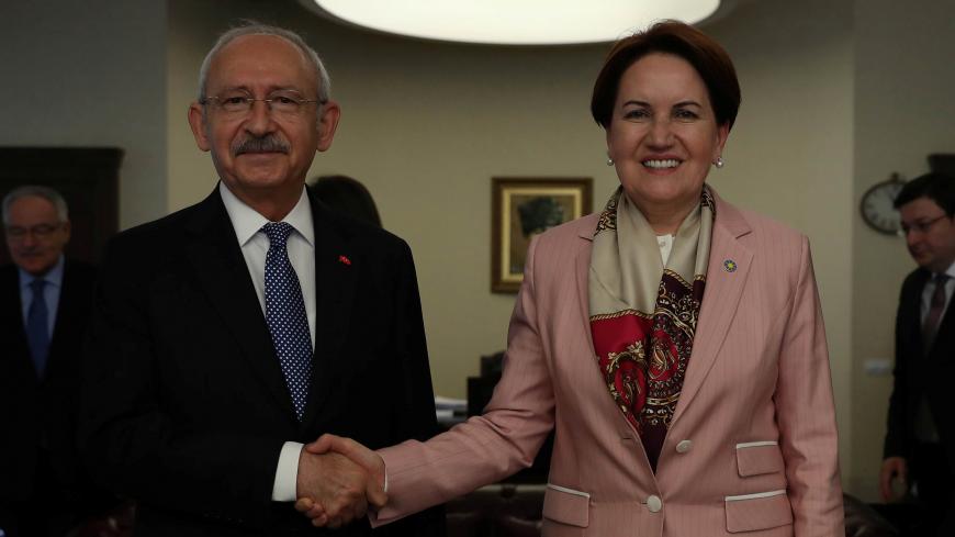 Kemal Kilicdaroglu, the leader of the main opposition Republican People's Party (CHP), meets with Iyi Party leader Meral Aksener in Ankara, Turkey April 25, 2018. Adem Altan/Pool via Reuters - RC15F0D58B90