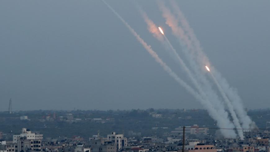 Rockets are fired from Gaza towards Israel, in Gaza May 5, 2019. REUTERS/Mohammed Salem - RC1917143790