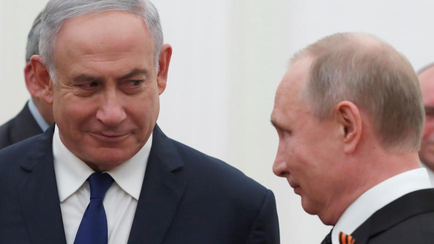 Russian President Vladimir Putin and Israeli Prime Minister Benjamin Netanyahu attend a meeting at the Kremlin in Moscow, Russia May 9, 2018. Sergei Ilnitsky/Pool via REUTERS - RC1F1D4F89B0