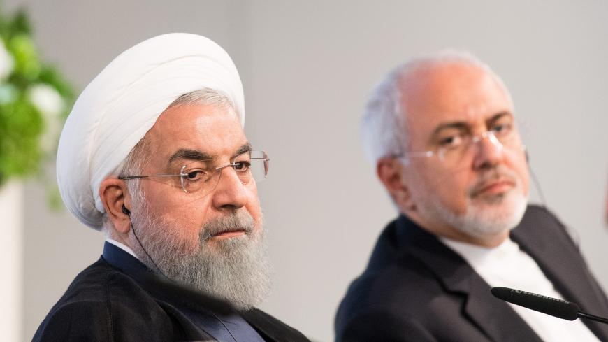 VIENNA, AUSTRIA - JULY 04:  Iranian President Hassan Rouhani (R) and Mohammad Javad Zarif, Iran's foreign secretary, at the Austrian Chamber of Commerce on July 4, 2018 in Vienna, Austria. Rouhani is on a one-day visit to Austria, during which he is meeting with President van der Bellen and Chancellor Kurz and will attend an event at the Austrian Chamber of Commerce. (Photo by Michael Gruber/Getty Images)