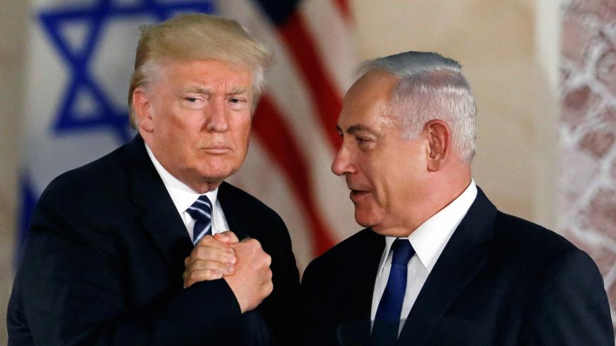 U.S. President Donald Trump and Israeli Prime Minister Benjamin Netanyahu shake hands after Trump's address at the Israel Museum in Jerusalem May 23, 2017. REUTERS/Ronen Zvulun     TPX IMAGES OF THE DAY - RC130092F1B0