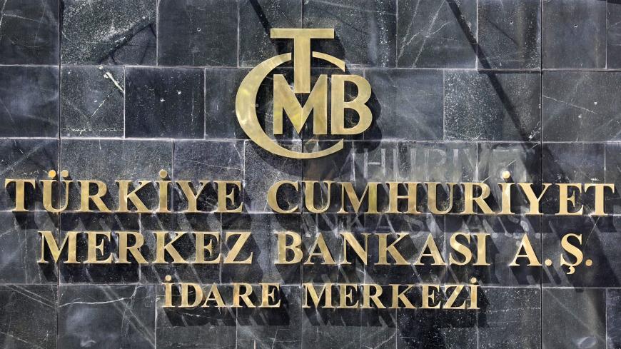 A picture taken on August 14, 2018 shows the logo of Turkey's Central Bank (TCMB) at the entrance of the bank's headquarters in Ankara, Turkey. (Photo by ADEM ALTAN / AFP)        (Photo credit should read ADEM ALTAN/AFP/Getty Images)