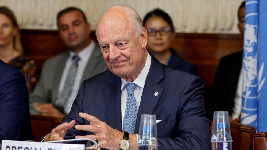 U.N. Special Envoy for Syria Staffan de Mistura attends a meeting during consultations on Syria at the European headquarters of the United Nations in Geneva, Switzerland September 11, 2018. Salvatore Di Nolfi/Pool via REUTERS - RC11EE43CD10
