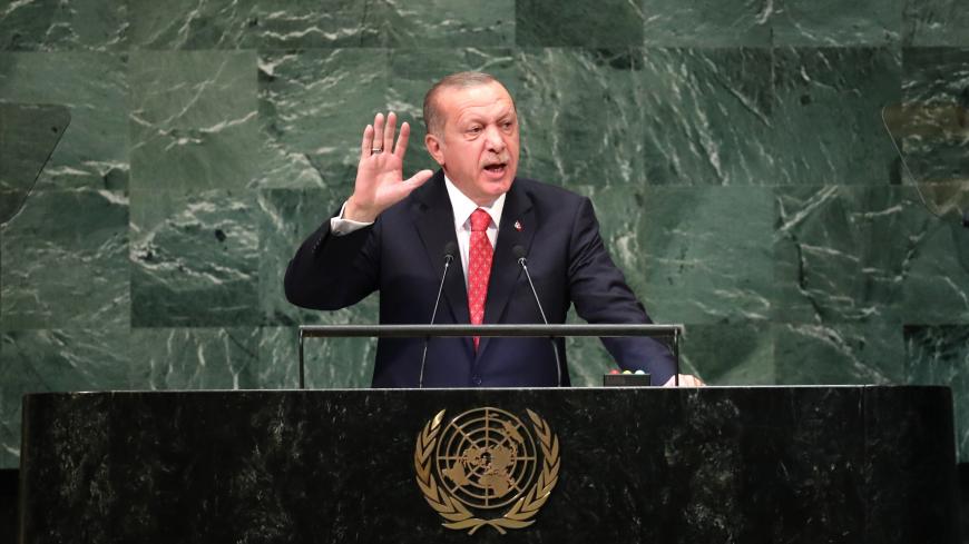 Turkey's President Recep Tayyip Erdogan addresses the 73rd session of the United Nations General Assembly at U.N. headquarters in New York, U.S., September 25, 2018. REUTERS/Carlo Allegri - HP1EE9P189Y2Y