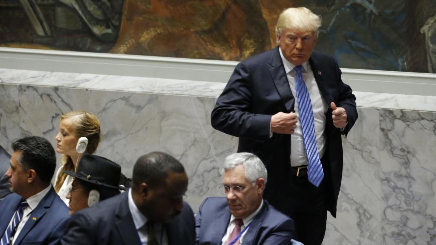 U.S. President Donald Trump departs a meeting of the United Nations Security Council held during the 73rd session of the United Nations General Assembly at U.N. headquarters in New York, U.S., September 26, 2018. REUTERS/Eduardo Munoz - HP1EE9Q1938EO