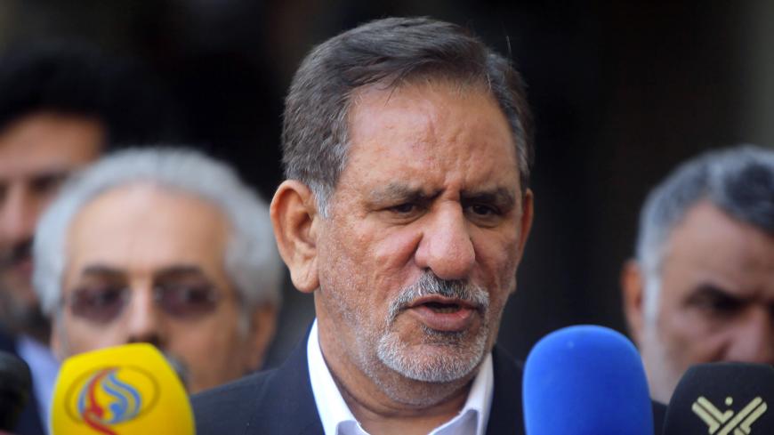 Iranian Vice President Eshaq Jahangiri speaks during a news conference after a meeting with Iraq's top Shi'ite cleric Grand Ayatollah Ali al-Sistani in Najaf, south of Baghdad, February 18, 2015. REUTERS/Alaa Al-Marjani  (IRAQ - Tags: SOCIETY) - GM1EB2I1S2901
