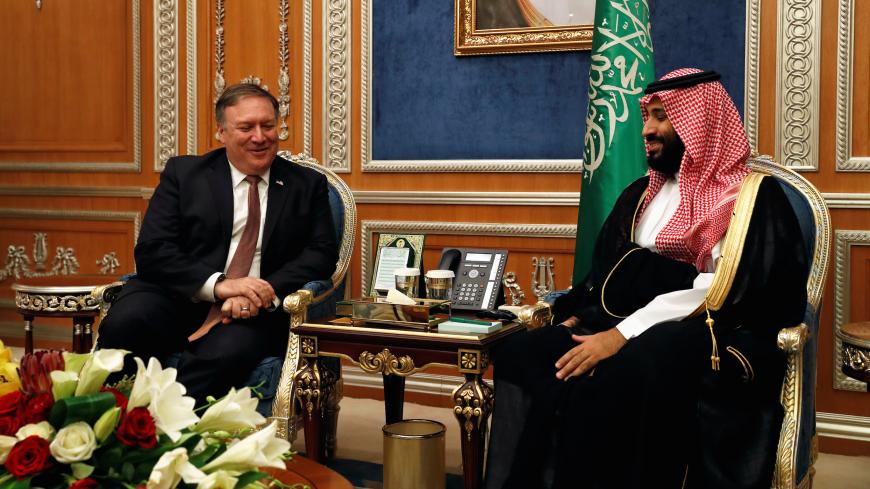 U.S. Secretary of State Mike Pompeo meets with the Saudi Crown Prince Mohammed bin Salman during his visits in Riyadh, Saudi Arabia, October 16, 2018. REUTERS/Leah Millis/Pool - RC160A790DB0