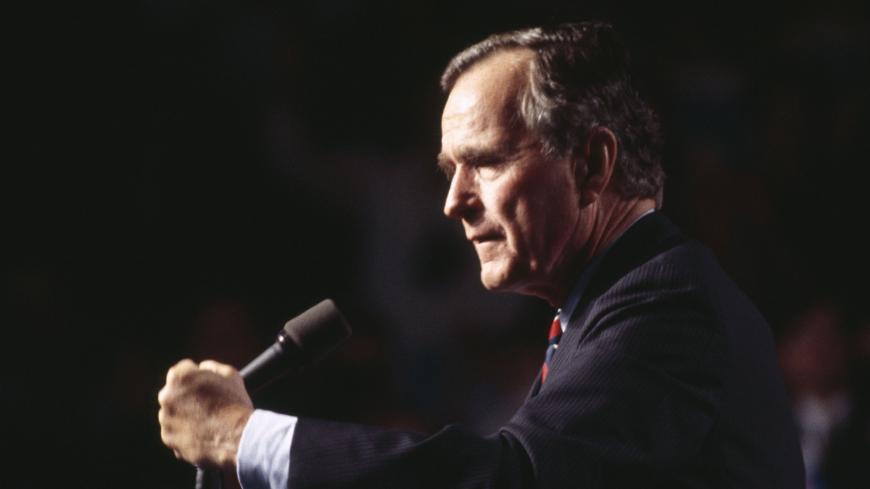 HOUSTON, TX - NOVEMBER 2: President George H.W. Bush giving a speech in Houston, Texas November 2, 1992. (Photo by David Hume Kennerly/Getty Images)