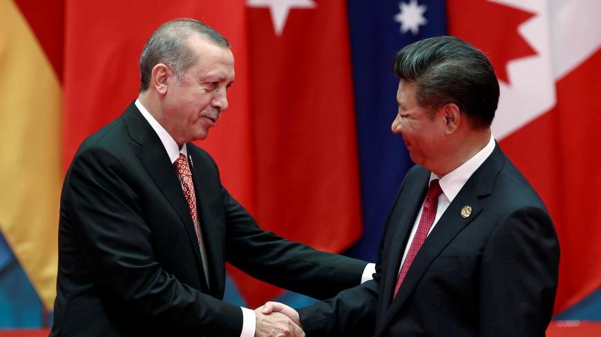 China's President Xi Jinping and Turkey's President Tayyip Erdogan shake hands during the G20 Summit in Hangzhou, Zhejiang province, China September 4, 2016. REUTERS/Damir Sagolj - S1AETZIDWTAB