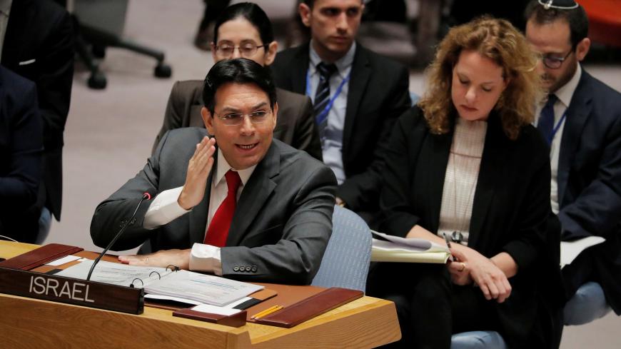 Israel's Ambassador to the United Nations Danny Danon speaks during a meeting of the United Nations (UN) Security Council at UN headquarters in New York, U.S., February 20, 2018.  REUTERS/Lucas Jackson - RC1BF641D020
