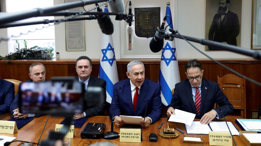 Israeli Prime Minister Benjamin Netanyahu attends the weekly cabinet meeting in Jerusalem December 23, 2018. REUTERS/Ronen Zvulun - RC19032C0880