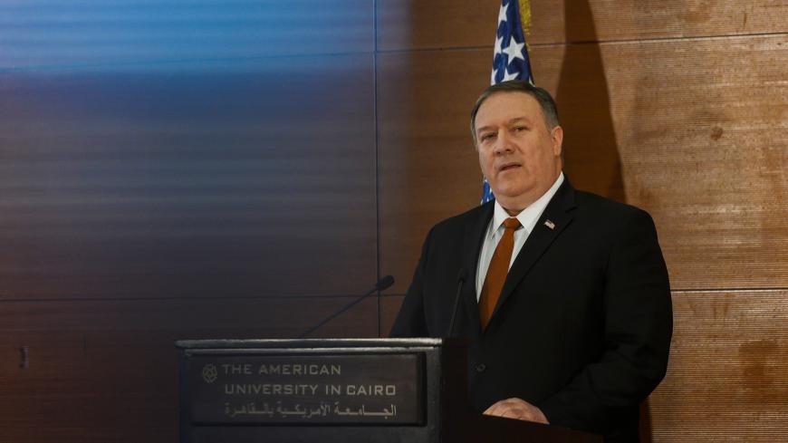 U.S. Secretary of State Mike Pompeo speaks to students at the American University in Cairo, Egypt, January 10, 2019. Andrew Caballero-Reynolds/Pool via REUTERS - RC18BBC96000