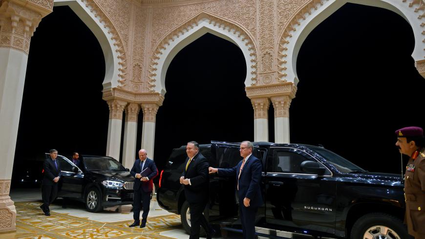 U.S. Secretary of State Mike Pompeo arrives for a meeting with Sultan of Oman Qaboos bin Said al-Said at the Beit Al Baraka Royal Palace in Muscat, Oman January 14, 2019. Andrew Caballero-Reynolds/Pool  via REUTERS - RC1C46BDE3C0