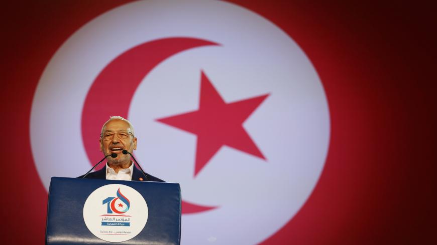 Rached Ghannouchi, leader of the Islamist Ennahda movement, speaks during the movement's  congress in Tunis, Tunisia May 20, 2016. REUTERS/Zoubeir Souissi - S1BETFETVCAA