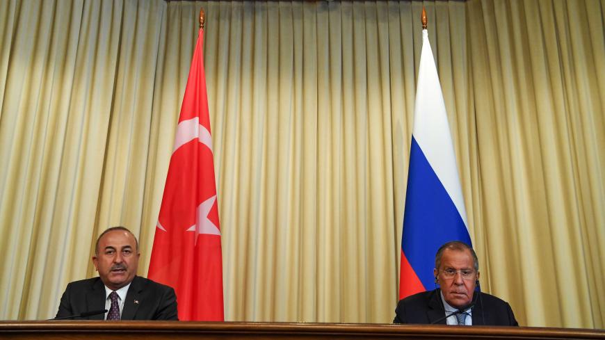 Russian Foreign Minister Sergei Lavrov (R) and Turkish counterpart Mevlut Cavusoglu give a joint press conference after their meeting in Moscow on August 24, 2018. (Photo by Kirill KUDRYAVTSEV / AFP)        (Photo credit should read KIRILL KUDRYAVTSEV/AFP/Getty Images)